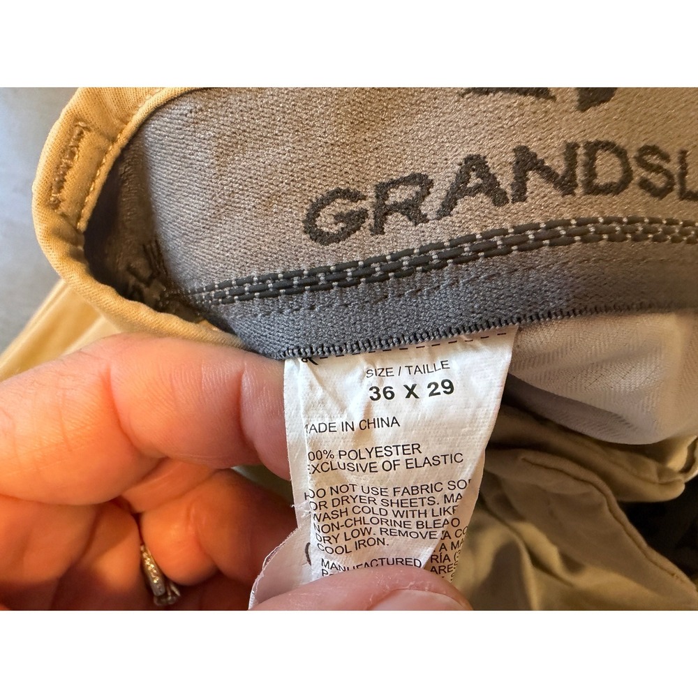 Grand Slam Mens Performance Golf Pants Tan Khaki Chino 36x29 Flat Front Workwear - Picture 5 of 7